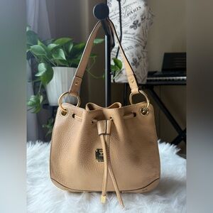 MCM Small Tan Leather 2 way drawstring Bucket Bag